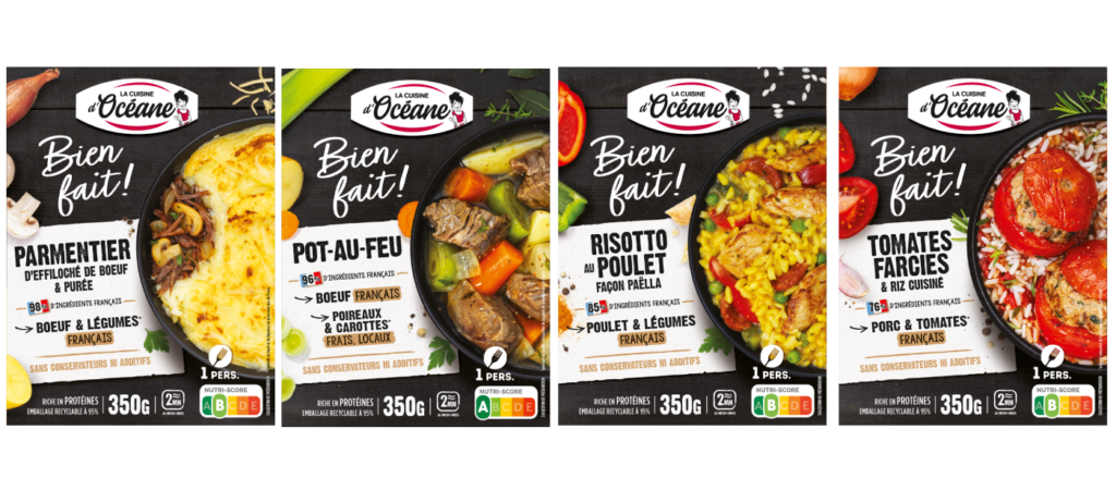 4 nouveaux produits La Cuisine d'Océane : Le parmentier d'effiloché de bœuf et sa purée, le Pot-au-feu, le Risotto au poulet façon Paëlla et les Tomates farcies et riz cuisiné