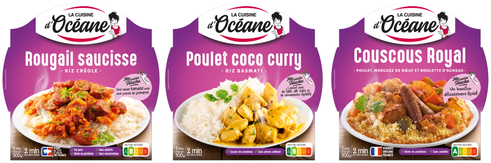 3 plats cuisinés La Cuisine d'Océane recettes Exotique : Rougail saucisse riz créole, poulet coco curry, couscous royal